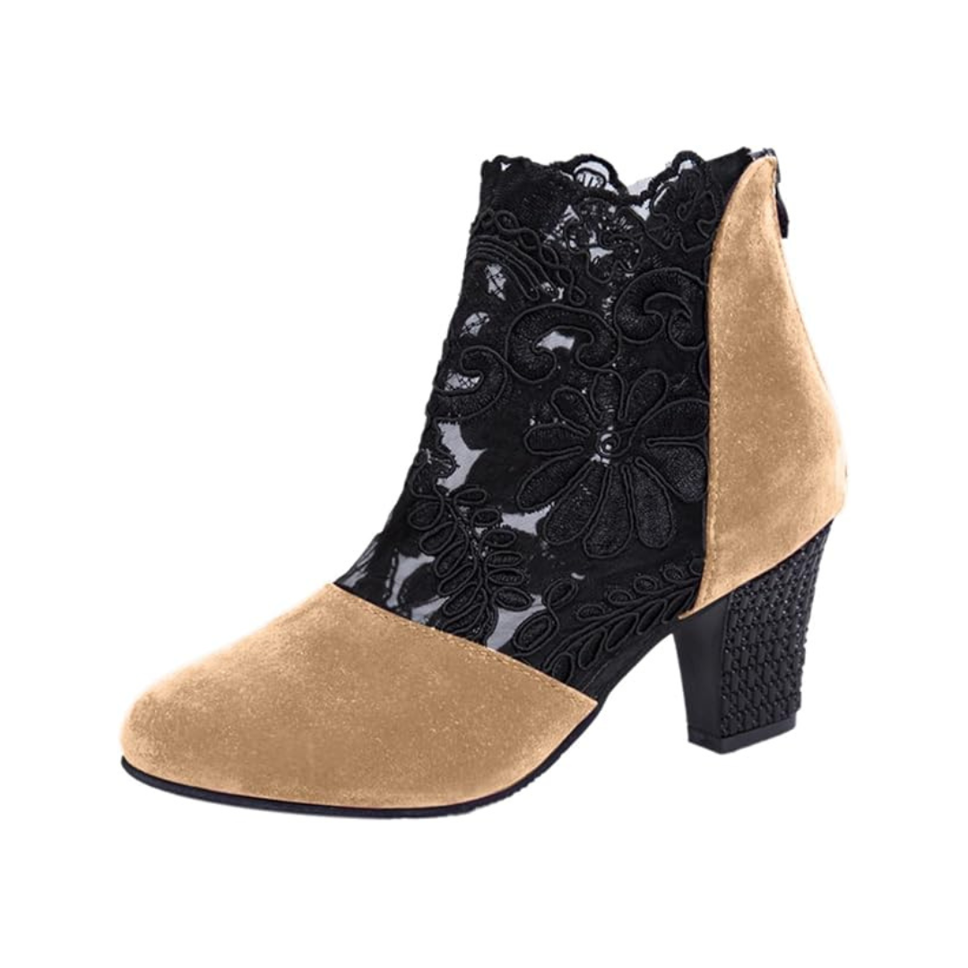 Céleste | Bottines Dentelle à Talon Carré