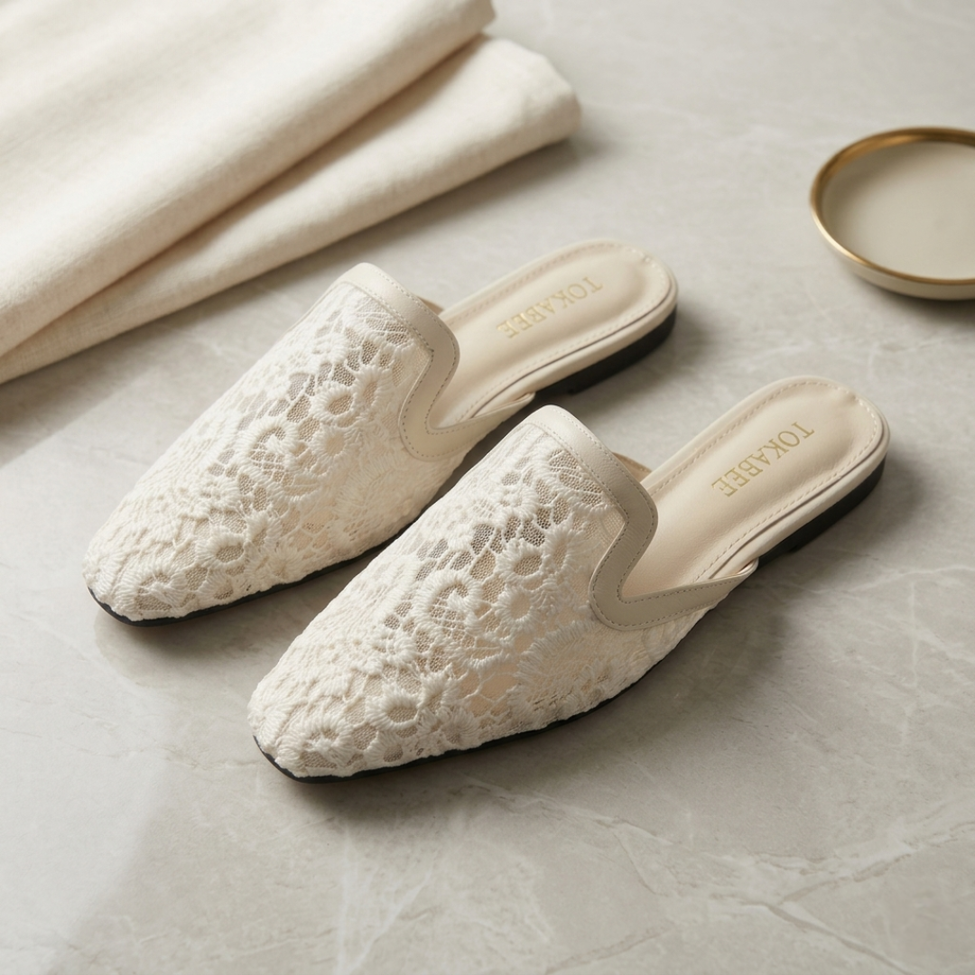 Dentelle - Mules Orthopédiques en Dentelle Florale