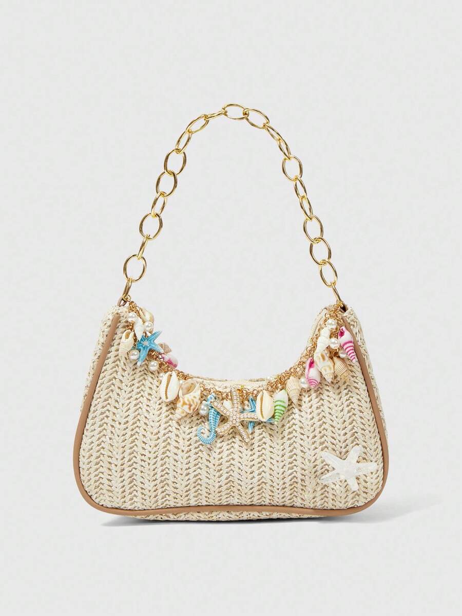 Marina | Sac Baguette en Raphia Marin