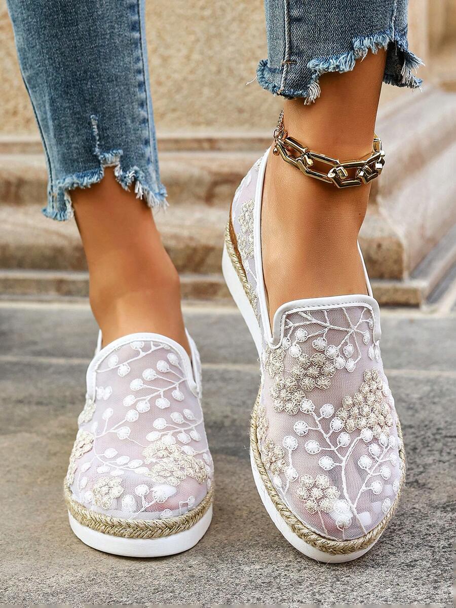 Mimosa - Baskets en Mesh Brodé Slip-On