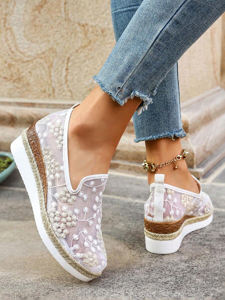 Mimosa - Baskets en Mesh Brodé Slip-On
