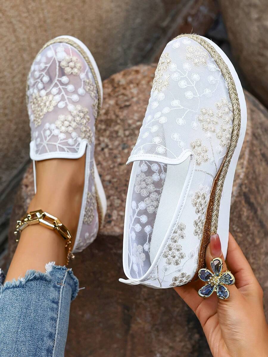 Mimosa - Baskets en Mesh Brodé Slip-On