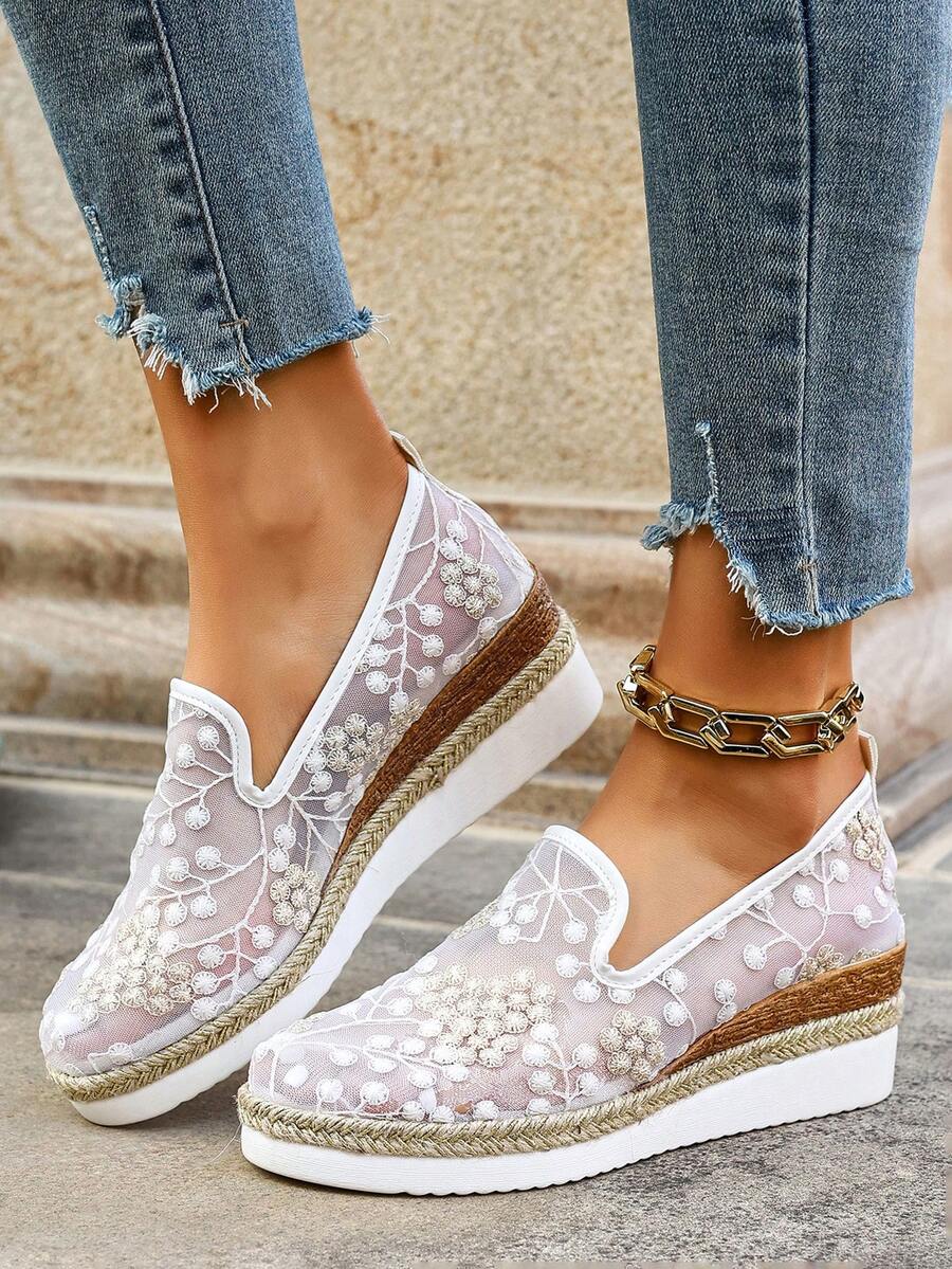 Mimosa - Baskets en Mesh Brodé Slip-On