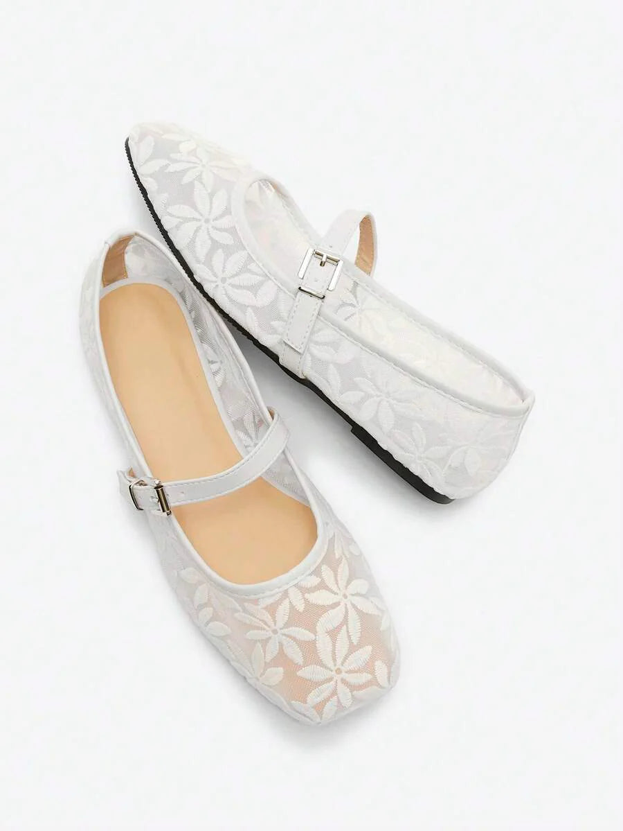 Jasmine - Ballerines Orthopédiques Mary Jane Broderie Florale