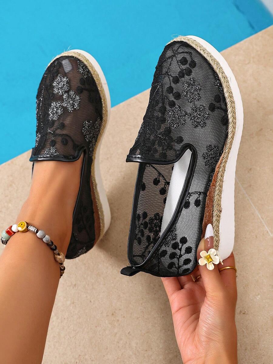 Mimosa - Baskets en Mesh Brodé Slip-On