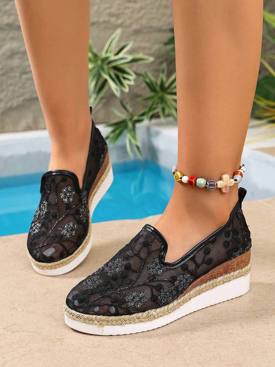 Mimosa - Baskets en Mesh Brodé Slip-On