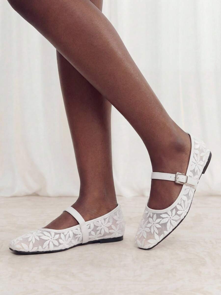 Jasmine - Ballerines Orthopédiques Mary Jane Broderie Florale