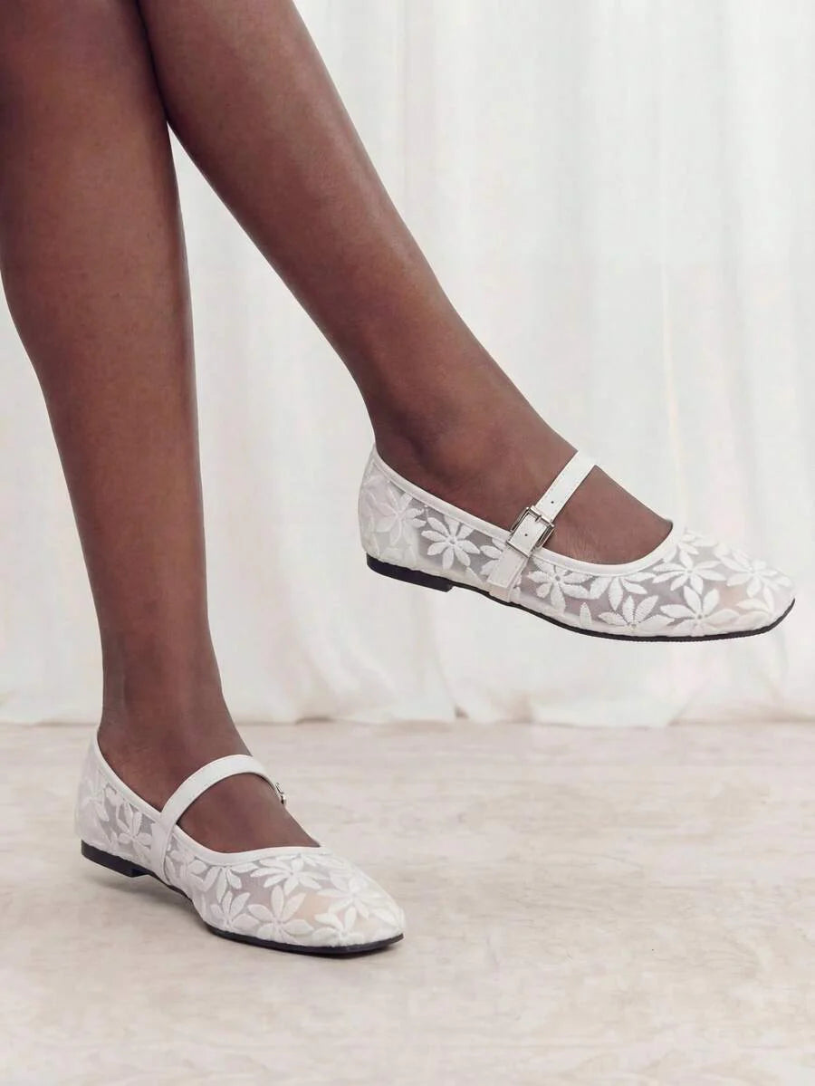 Jasmine - Ballerines Orthopédiques Mary Jane Broderie Florale