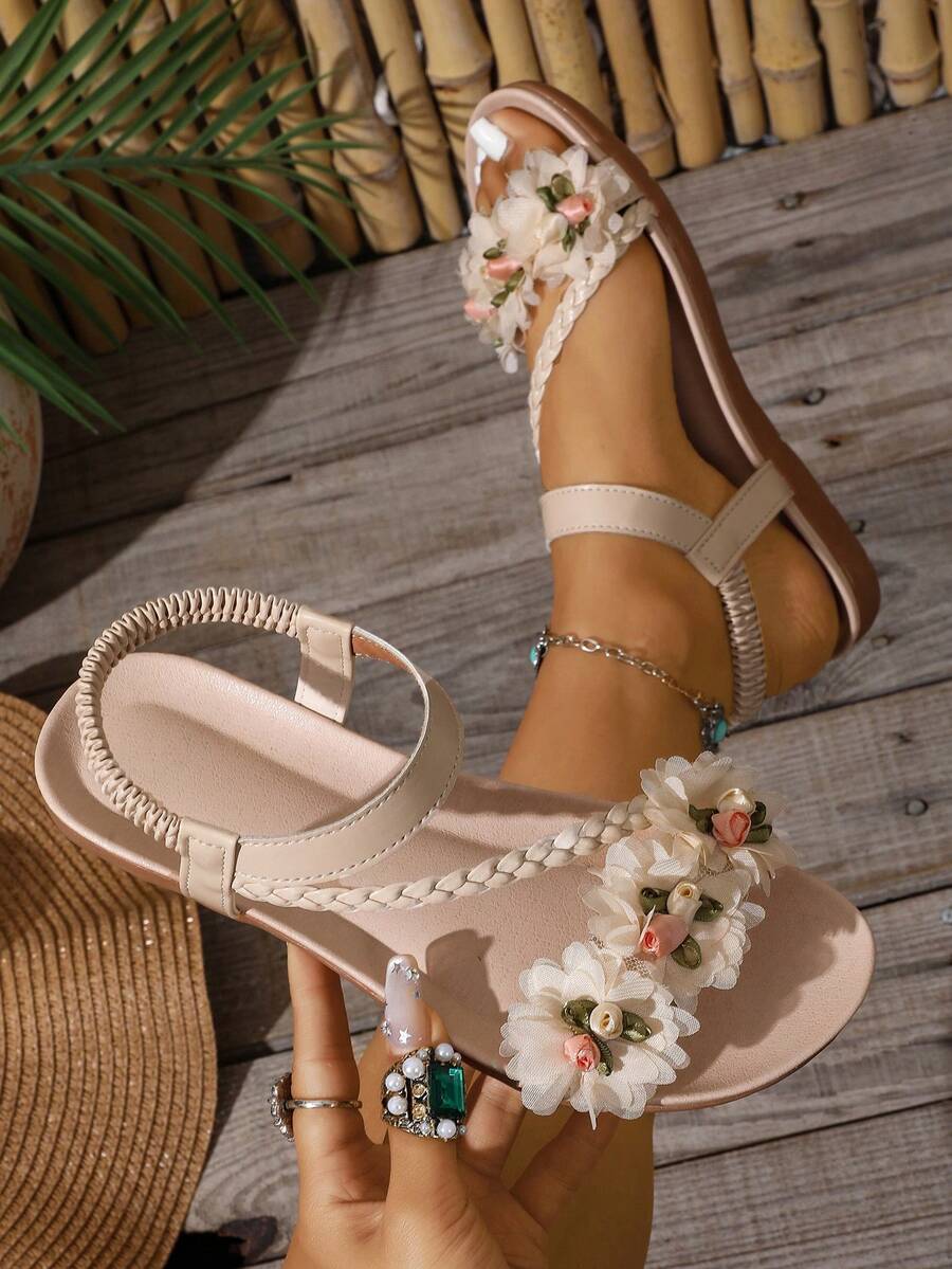 Rosalie | Sandales Florales à Bride Tressée