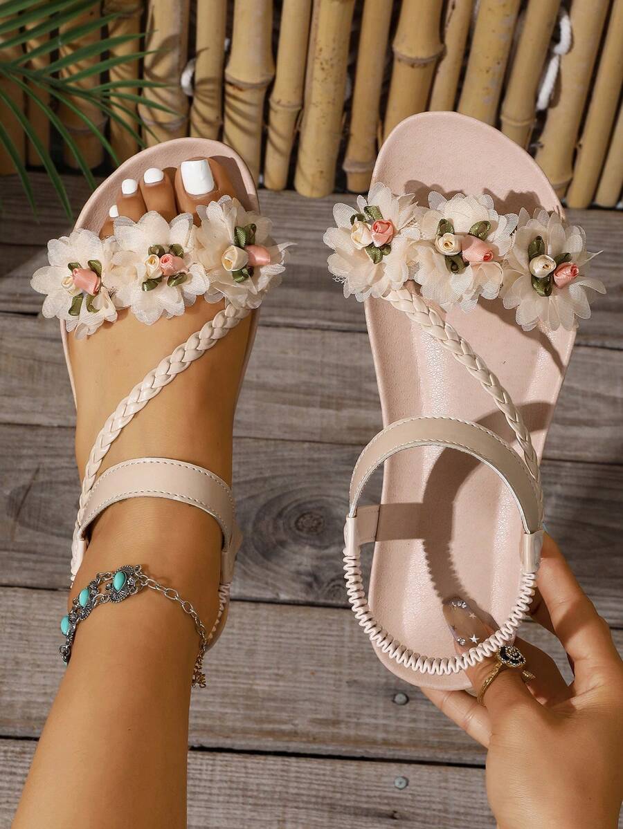 Rosalie | Sandales Florales à Bride Tressée