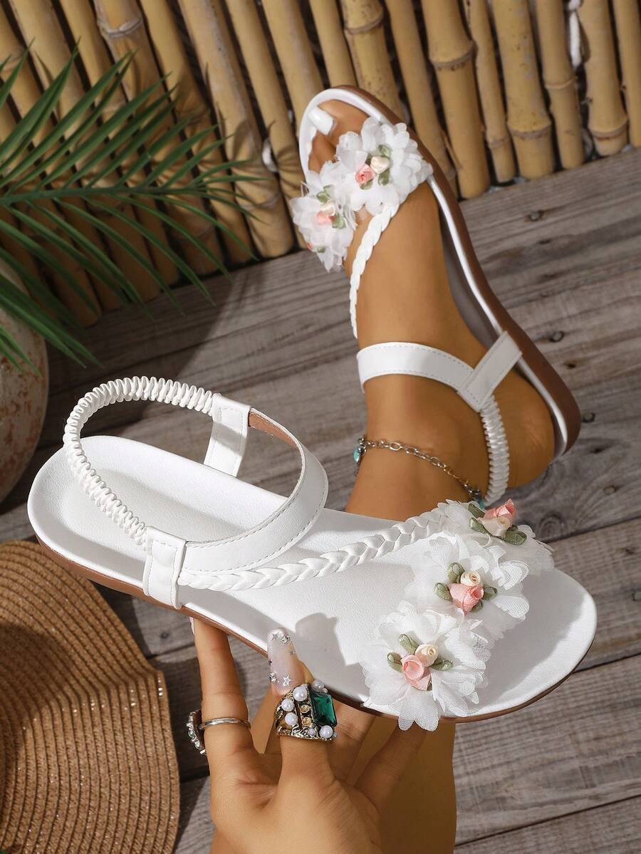 Rosalie | Sandales Florales à Bride Tressée