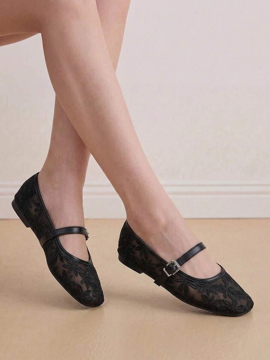 Jasmine - Ballerines Orthopédiques Mary Jane Broderie Florale