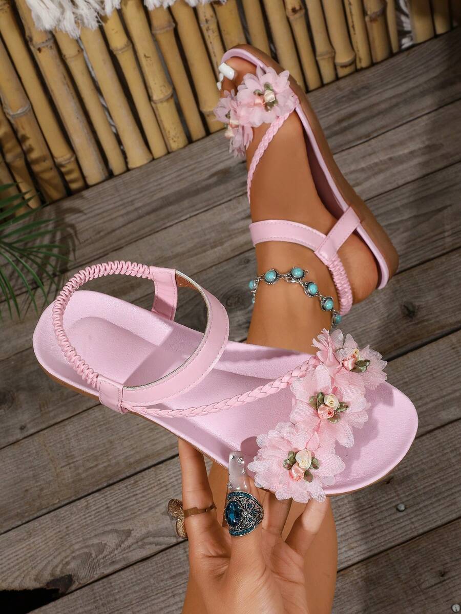 Rosalie | Sandales Florales à Bride Tressée