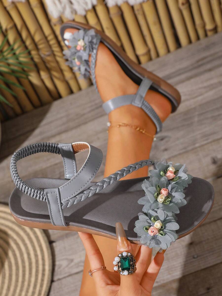 Rosalie | Sandales Florales à Bride Tressée