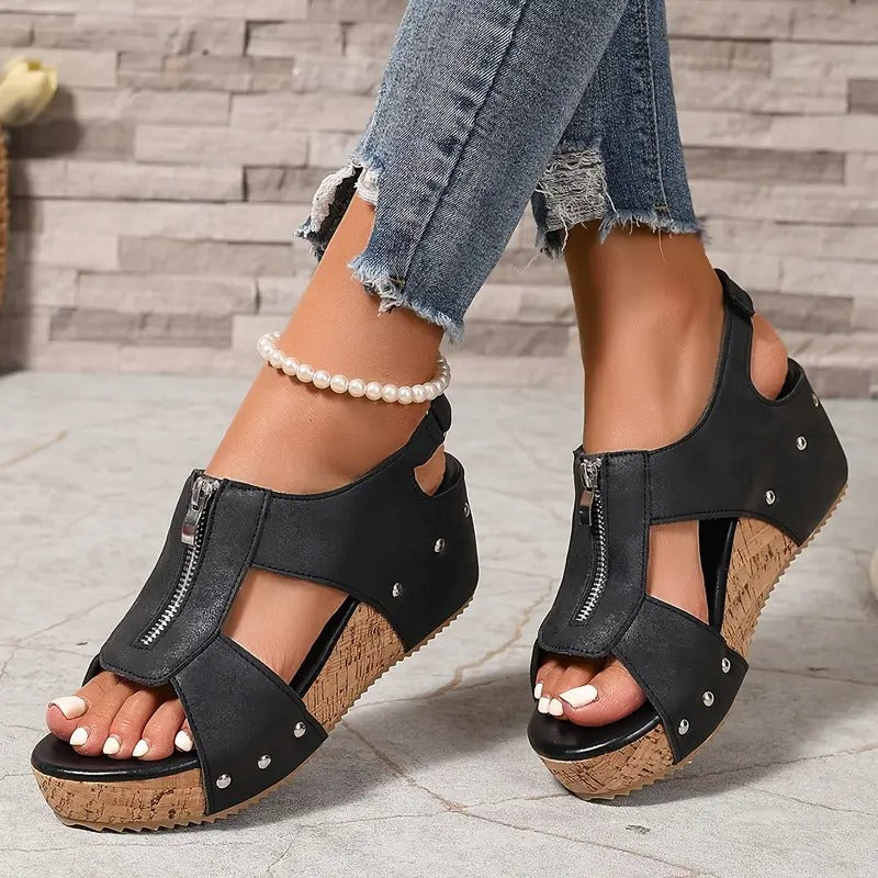 Zara | Sandales Compensées Rétro à Fermeture Éclair
