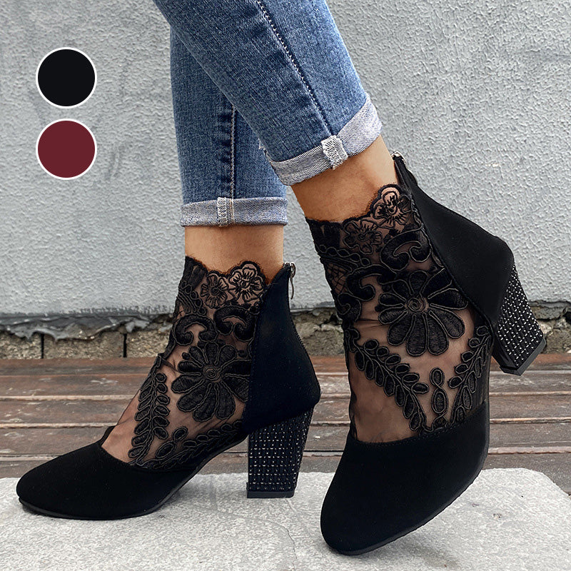 Céleste | Bottines Dentelle à Talon Carré