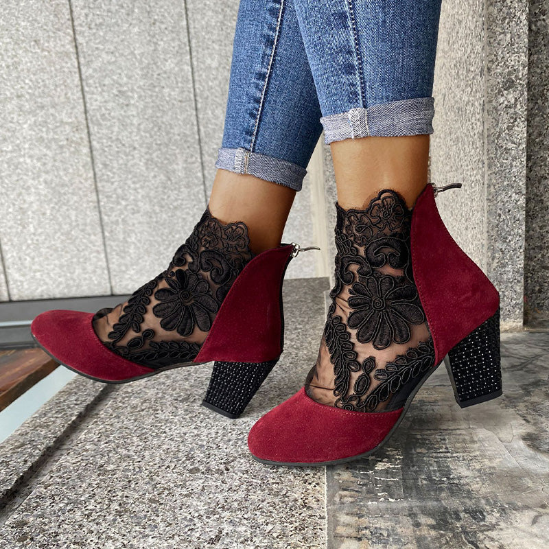 Céleste | Bottines Dentelle à Talon Carré