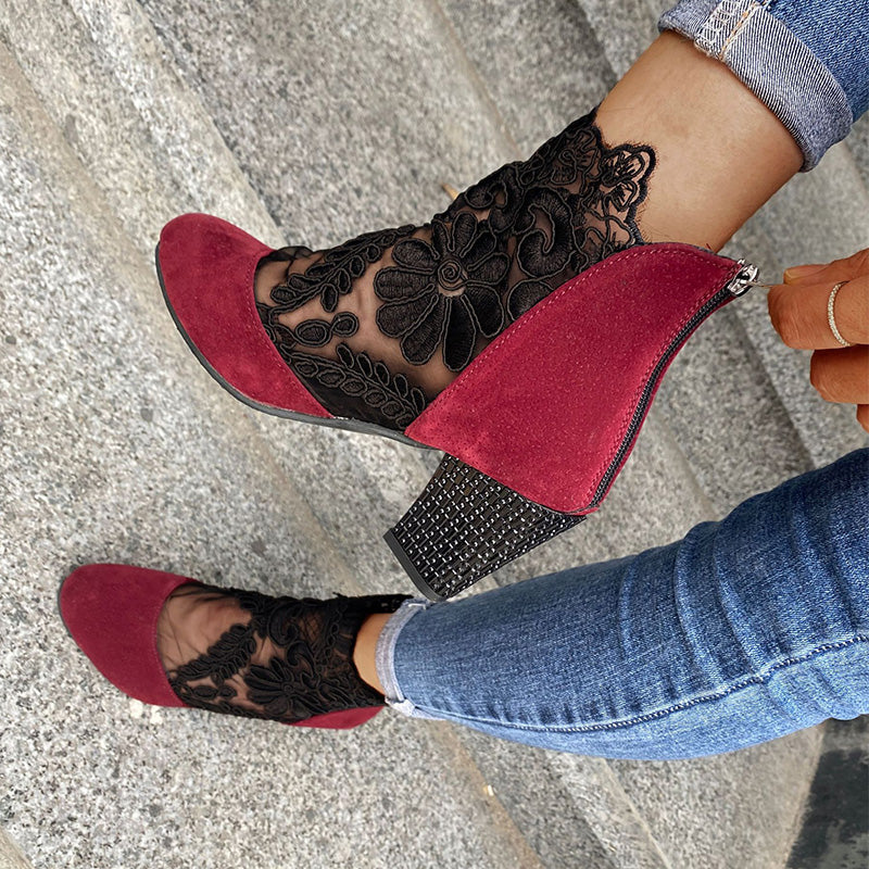 Céleste | Bottines Dentelle à Talon Carré