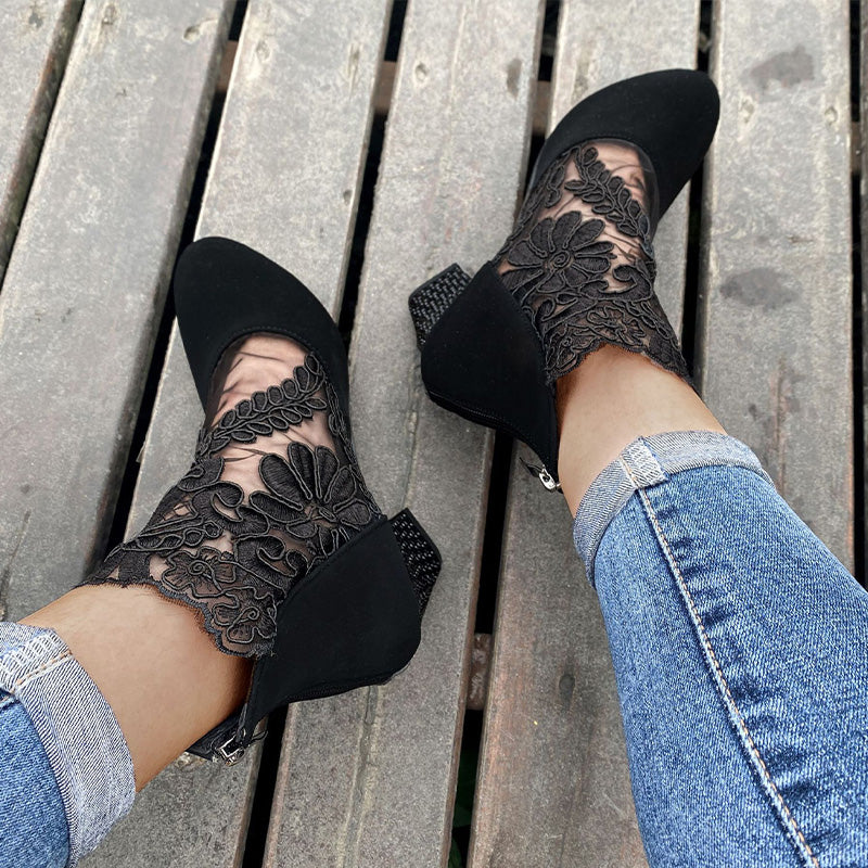 Céleste | Bottines Dentelle à Talon Carré