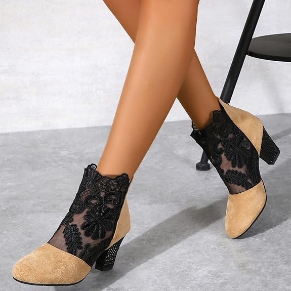 Céleste | Bottines Dentelle à Talon Carré
