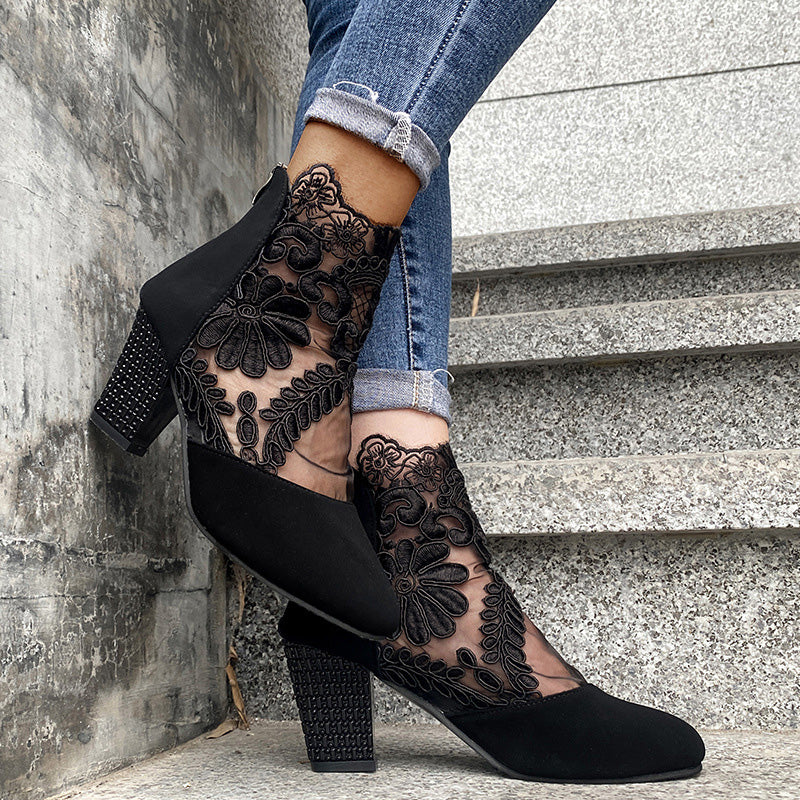 Céleste | Bottines Dentelle à Talon Carré