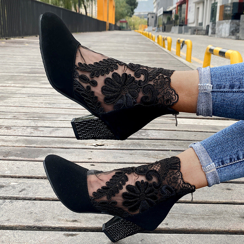 Céleste | Bottines Dentelle à Talon Carré