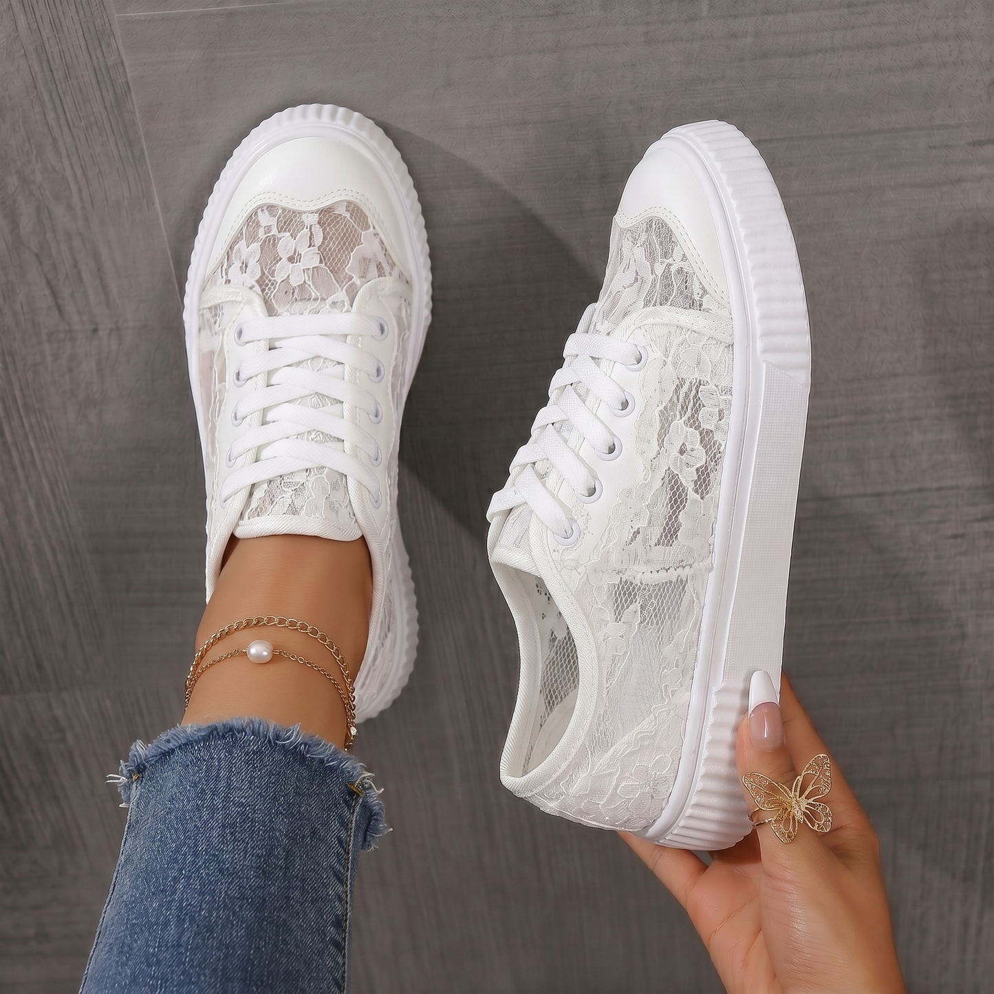 Flore | Baskets en Dentelle à Lacets
