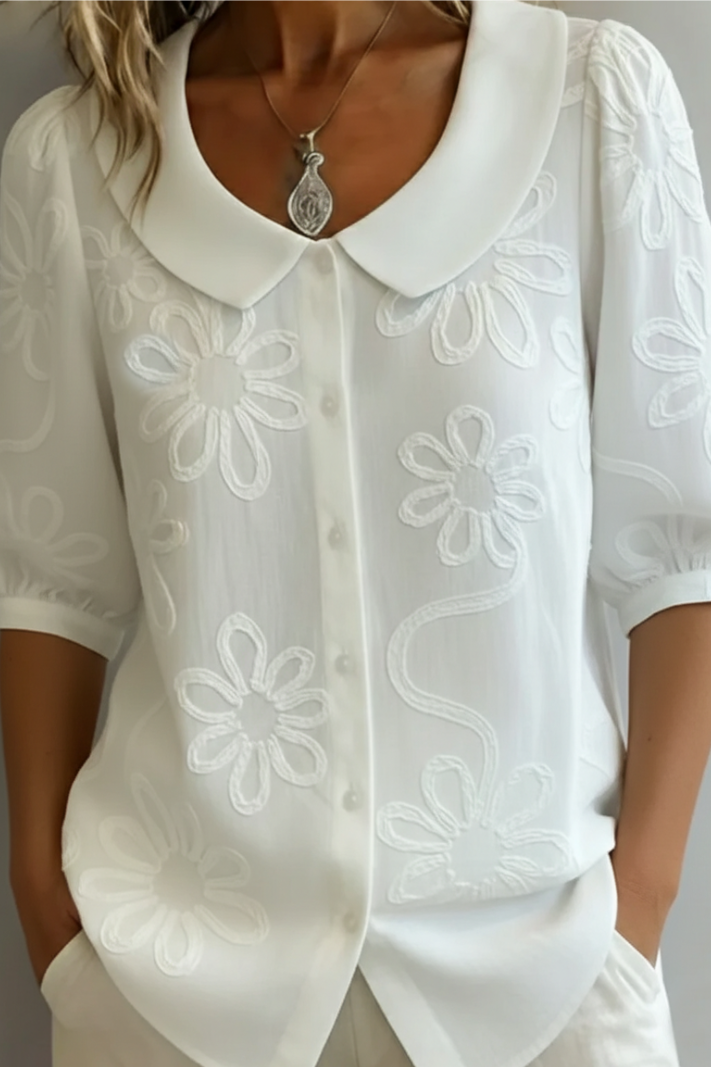 Fiora | Chemisier Col Claudine Broderie Florale