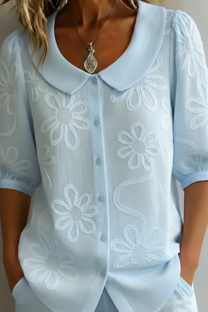Fiora | Chemisier Col Claudine Broderie Florale