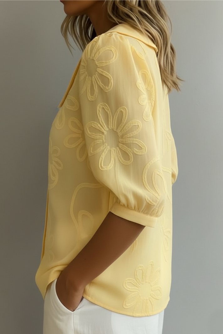 Fiora | Chemisier Col Claudine Broderie Florale