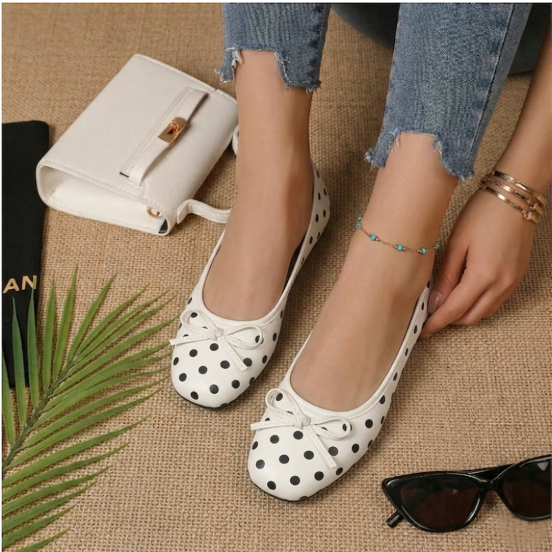 Colette - Ballerines à Pois Nœud Satiné