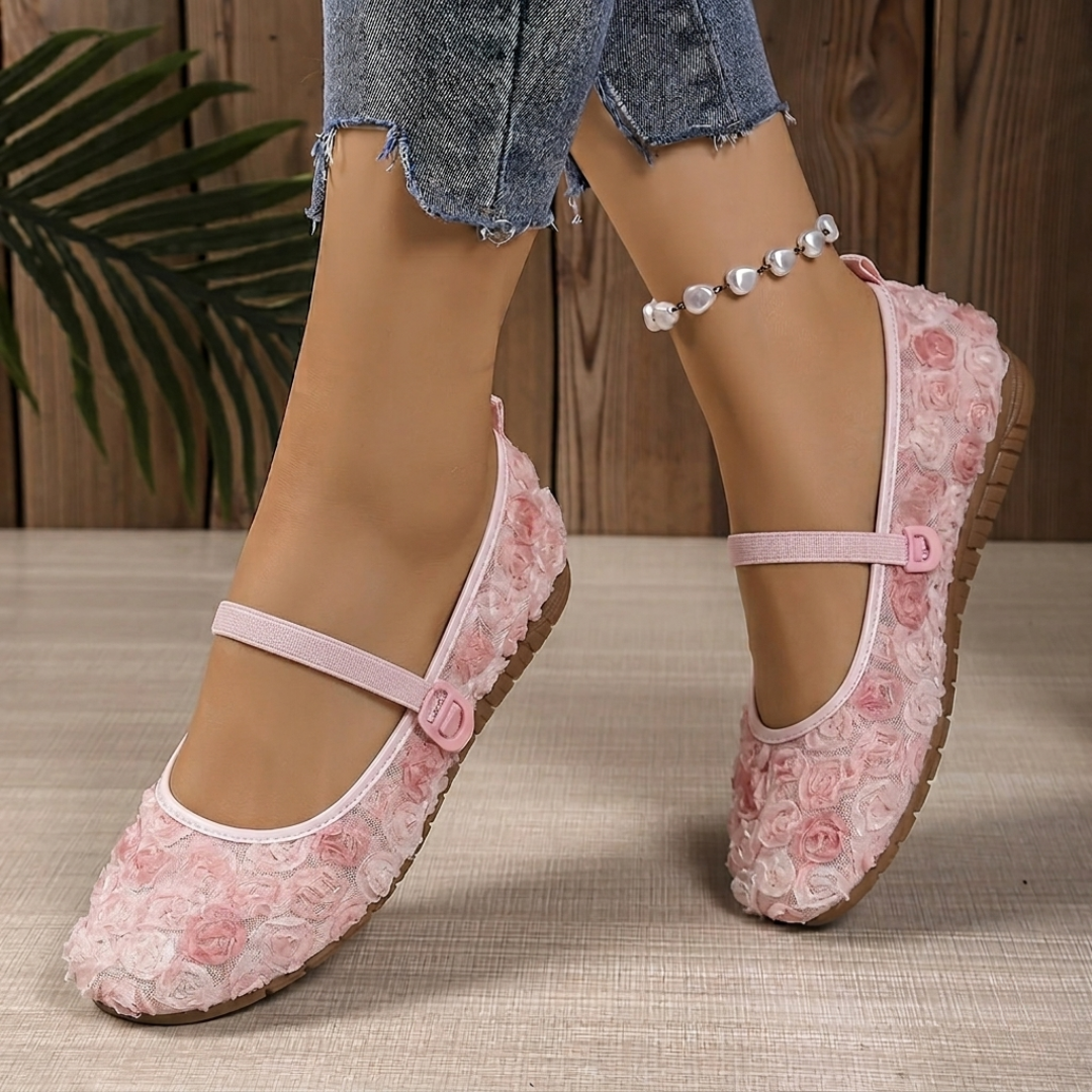 Rosette - Ballerines Orthopédiques Mary Jane Roses en Relief