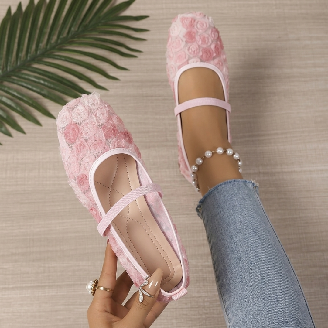 Rosette - Ballerines Orthopédiques Mary Jane Roses en Relief