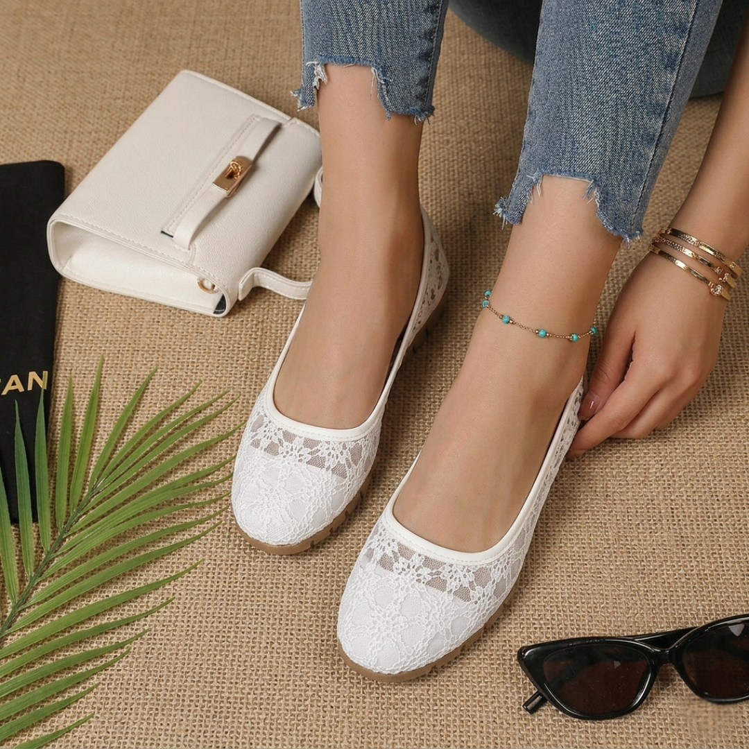 Blanche - Ballerines en Dentelle Florale