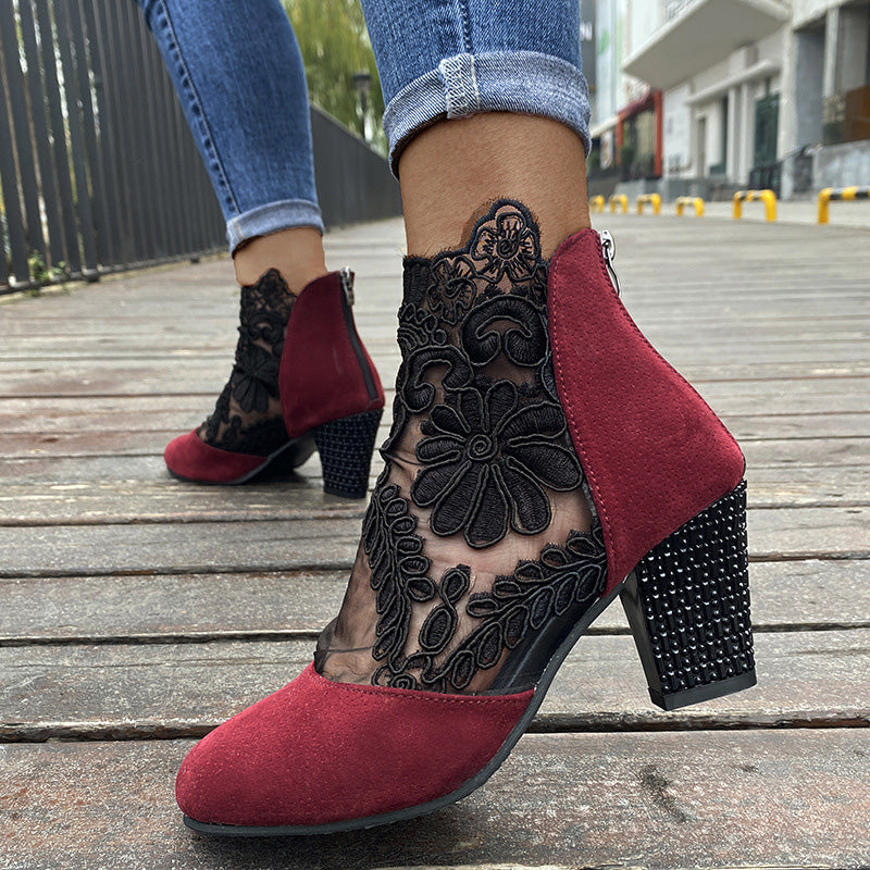 Céleste | Bottines Dentelle à Talon Carré
