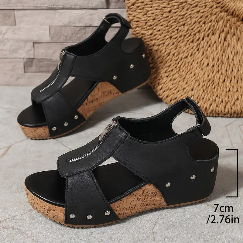 Zara | Sandales Compensées Rétro à Fermeture Éclair